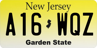 NJ license plate A16WQZ