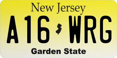 NJ license plate A16WRG