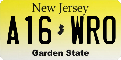 NJ license plate A16WRO