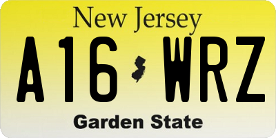 NJ license plate A16WRZ