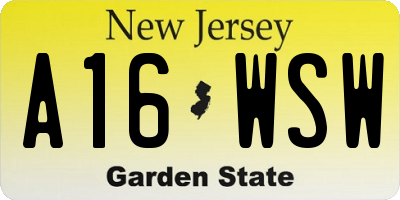 NJ license plate A16WSW