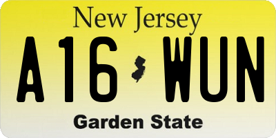 NJ license plate A16WUN