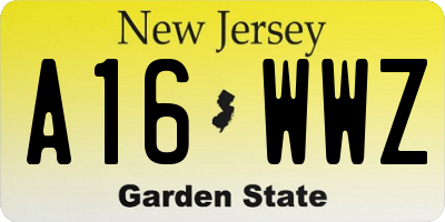 NJ license plate A16WWZ