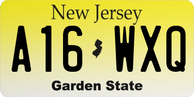 NJ license plate A16WXQ