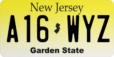 NJ license plate A16WYZ