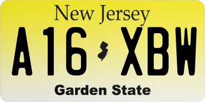 NJ license plate A16XBW