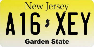 NJ license plate A16XEY