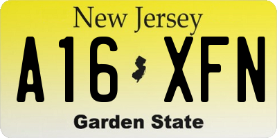 NJ license plate A16XFN