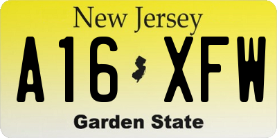 NJ license plate A16XFW