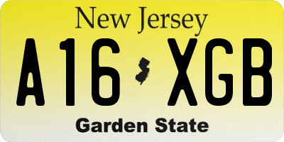 NJ license plate A16XGB