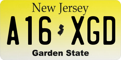 NJ license plate A16XGD