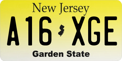 NJ license plate A16XGE