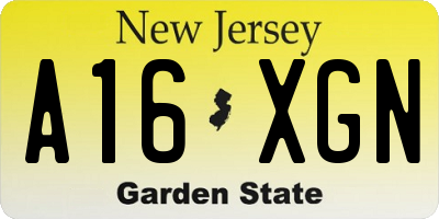 NJ license plate A16XGN