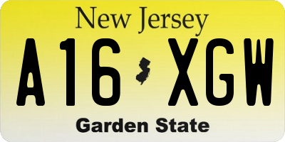 NJ license plate A16XGW