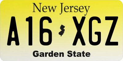 NJ license plate A16XGZ