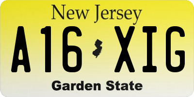NJ license plate A16XIG