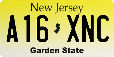NJ license plate A16XNC