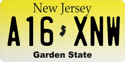 NJ license plate A16XNW