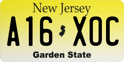 NJ license plate A16XOC