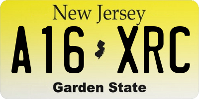 NJ license plate A16XRC