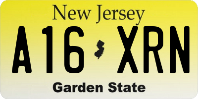 NJ license plate A16XRN