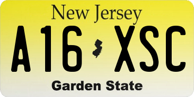 NJ license plate A16XSC