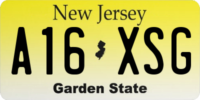 NJ license plate A16XSG
