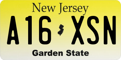 NJ license plate A16XSN