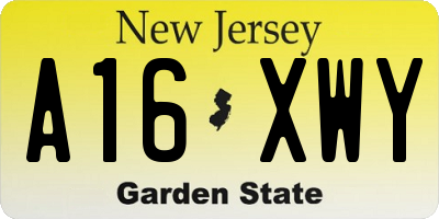 NJ license plate A16XWY
