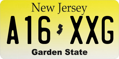 NJ license plate A16XXG