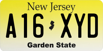 NJ license plate A16XYD