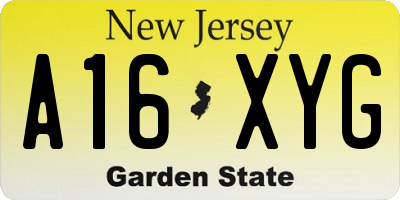 NJ license plate A16XYG