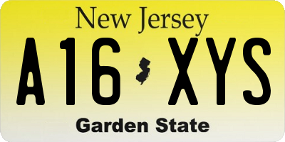 NJ license plate A16XYS