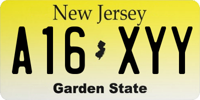NJ license plate A16XYY