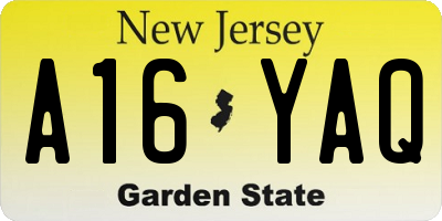 NJ license plate A16YAQ