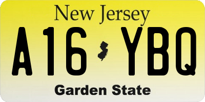 NJ license plate A16YBQ