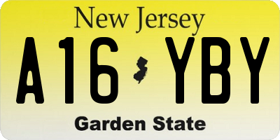 NJ license plate A16YBY