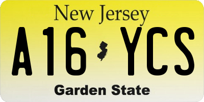 NJ license plate A16YCS