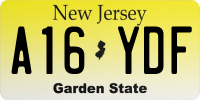 NJ license plate A16YDF