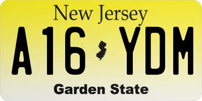 NJ license plate A16YDM