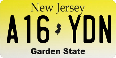 NJ license plate A16YDN