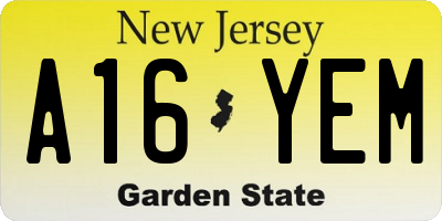 NJ license plate A16YEM