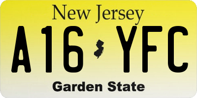 NJ license plate A16YFC