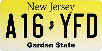 NJ license plate A16YFD