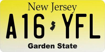 NJ license plate A16YFL