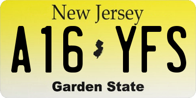 NJ license plate A16YFS