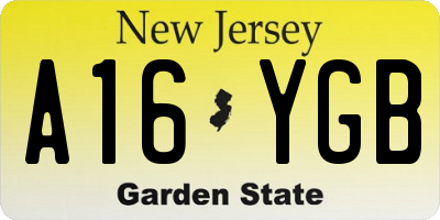 NJ license plate A16YGB