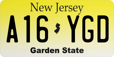 NJ license plate A16YGD