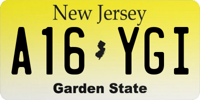 NJ license plate A16YGI