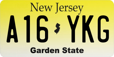 NJ license plate A16YKG